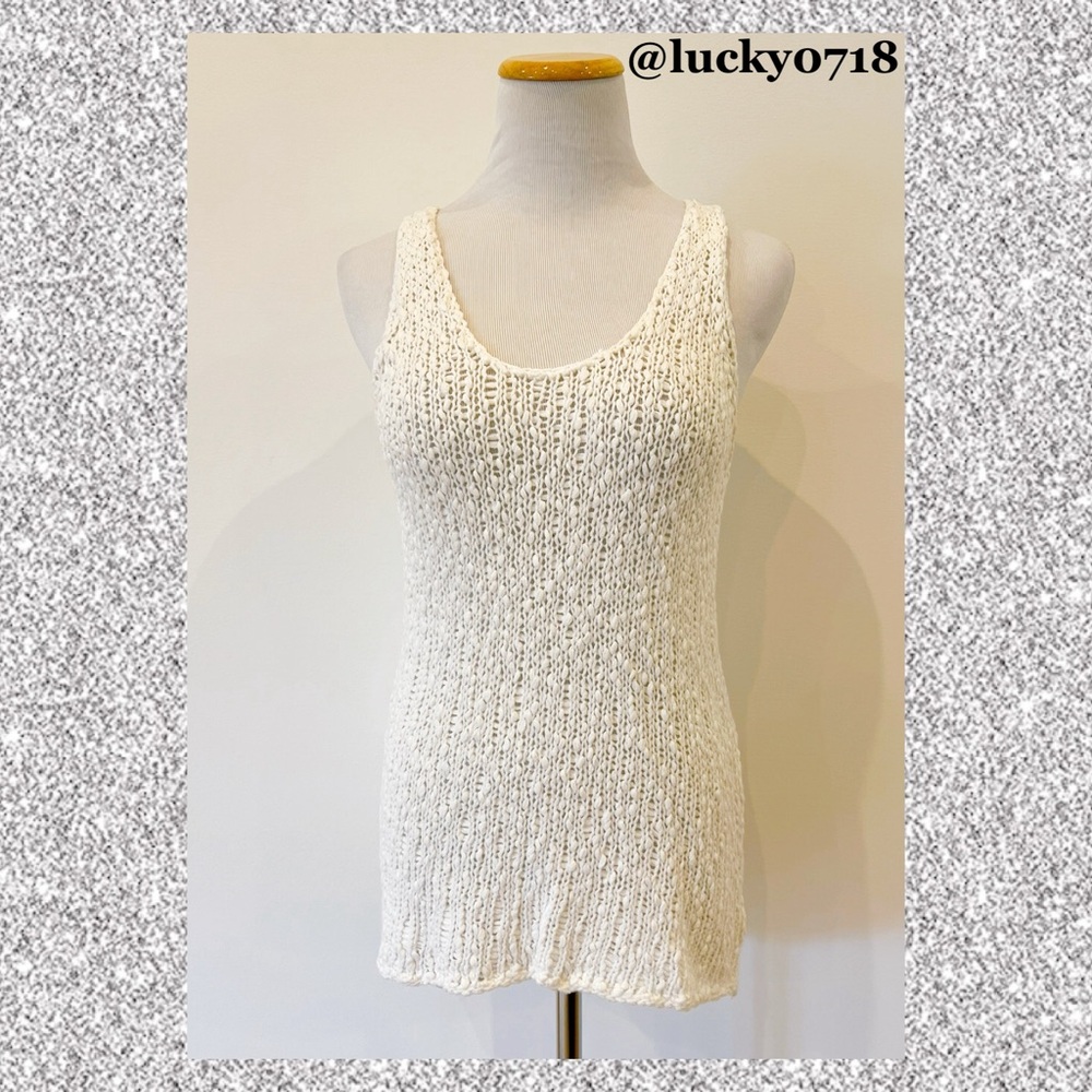 360 Sweater NWOT White Crochet Knit Racerback Tank Sz S - Picture 2 of 6